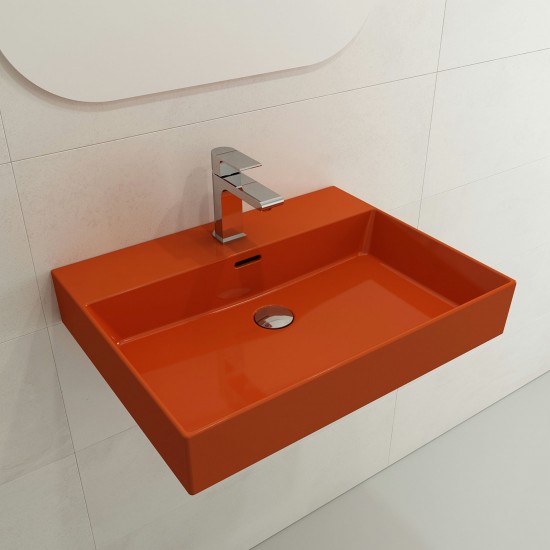 Milano Wall-Mounted Sink Fireclay 24 in. 1-Hole with Overflow in Orange