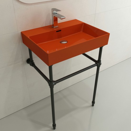 Milano Wall-Mounted Sink Fireclay 24 in. 1-Hole with Overflow in Orange