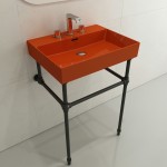 Milano Wall-Mounted Sink Fireclay 24 in. 3-Hole with Overflow in Orange