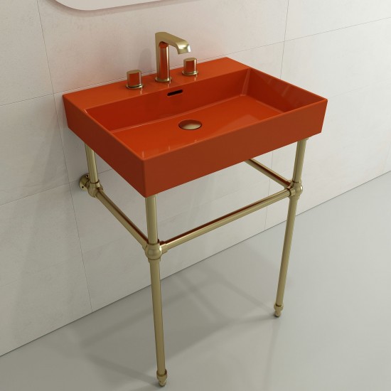 Milano Wall-Mounted Sink Fireclay 24 in. 3-Hole with Overflow in Orange