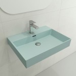 Milano Wall-Mounted Sink Fireclay 24 in. 1-Hole with Overflow in Matte Ice Blue