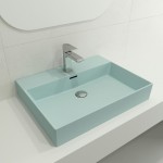 Milano Wall-Mounted Sink Fireclay 24 in. 1-Hole with Overflow in Matte Ice Blue