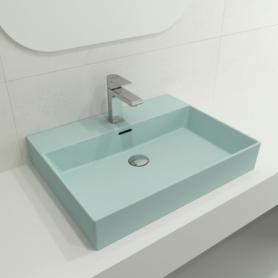 Milano Wall-Mounted Sink Fireclay 24 in. 1-Hole with Overflow in Matte Ice Blue