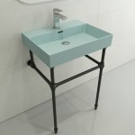 Milano Wall-Mounted Sink Fireclay 24 in. 1-Hole with Overflow in Matte Ice Blue