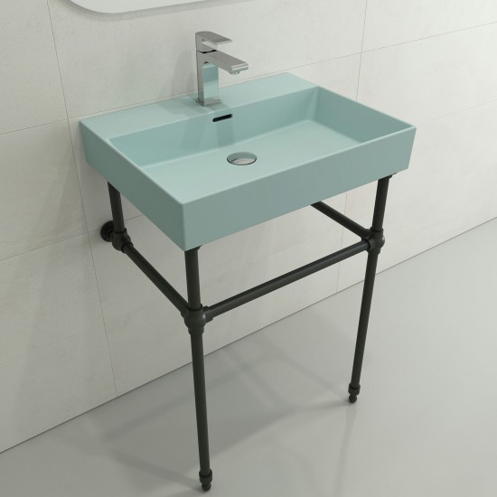 Milano Wall-Mounted Sink Fireclay 24 in. 1-Hole with Overflow in Matte Ice Blue
