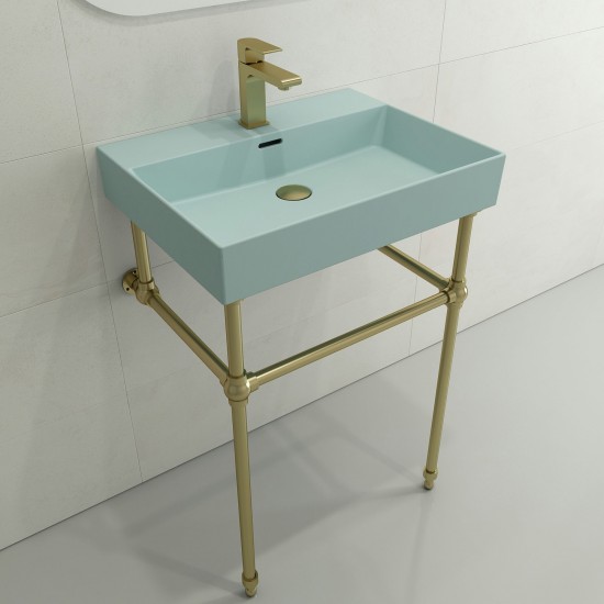 Milano Wall-Mounted Sink Fireclay 24 in. 1-Hole with Overflow in Matte Ice Blue