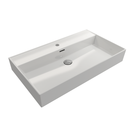 Milano Wall-Mounted Sink Fireclay 32 in. 1-Hole with Overflow in White