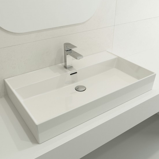 Milano Wall-Mounted Sink Fireclay 32 in. 1-Hole with Overflow in White