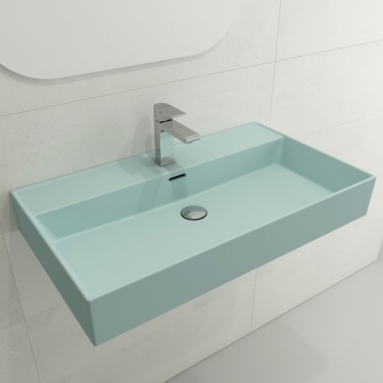 Milano Wall-Mounted Sink Fireclay 32 in. 1-Hole with Overflow in Matte Ice Blue