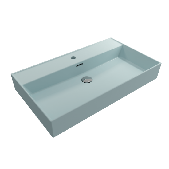 Milano Wall-Mounted Sink Fireclay 32 in. 1-Hole with Overflow in Matte Ice Blue