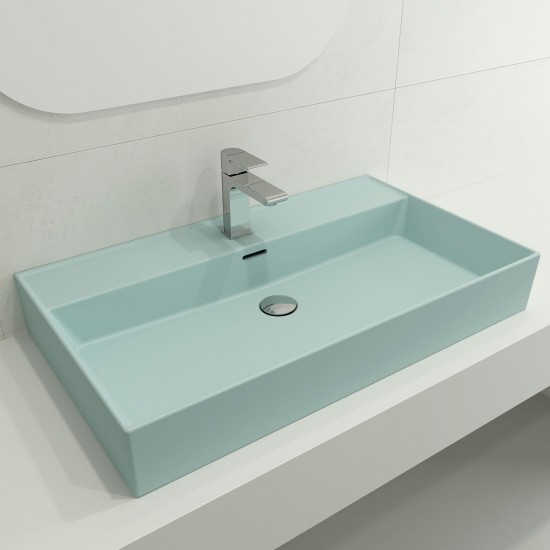 Milano Wall-Mounted Sink Fireclay 32 in. 1-Hole with Overflow in Matte Ice Blue