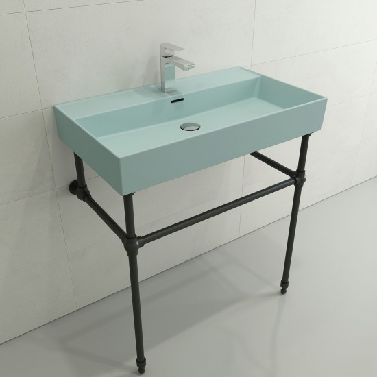 Milano Wall-Mounted Sink Fireclay 32 in. 1-Hole with Overflow in Matte Ice Blue