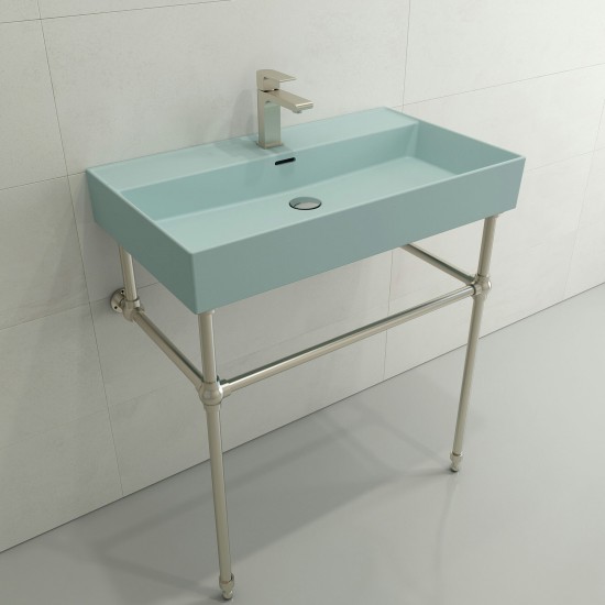 Milano Wall-Mounted Sink Fireclay 32 in. 1-Hole with Overflow in Matte Ice Blue