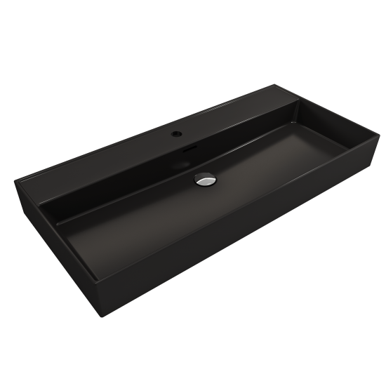 Milano Wall-Mounted Sink Fireclay 39.75 in. 1-Hole with Overflow in Matte Black