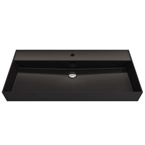 Milano Wall-Mounted Sink Fireclay 39.75 in. 1-Hole with Overflow in Matte Black