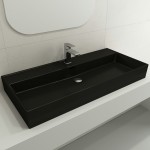 Milano Wall-Mounted Sink Fireclay 39.75 in. 1-Hole with Overflow in Matte Black