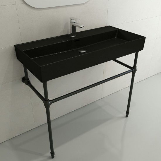 Milano Wall-Mounted Sink Fireclay 39.75 in. 1-Hole with Overflow in Matte Black