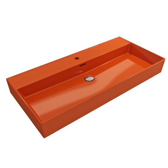 Milano Wall-Mounted Sink Fireclay 39.75 in. 1-Hole with Overflow in Orange