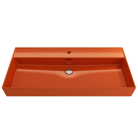 Milano Wall-Mounted Sink Fireclay 39.75 in. 1-Hole with Overflow in Orange