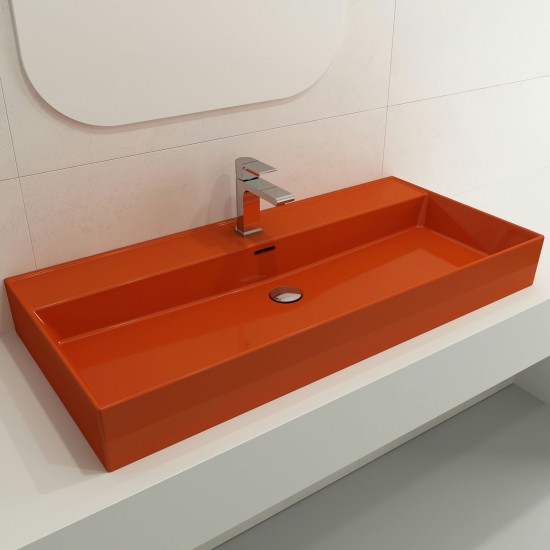 Milano Wall-Mounted Sink Fireclay 39.75 in. 1-Hole with Overflow in Orange