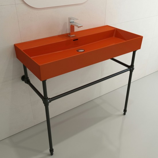 Milano Wall-Mounted Sink Fireclay 39.75 in. 1-Hole with Overflow in Orange