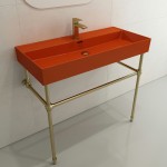 Milano Wall-Mounted Sink Fireclay 39.75 in. 1-Hole with Overflow in Orange