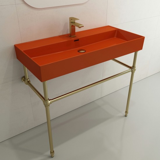 Milano Wall-Mounted Sink Fireclay 39.75 in. 1-Hole with Overflow in Orange