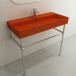 Milano Wall-Mounted Sink Fireclay 39.75 in. 1-Hole with Overflow in Orange