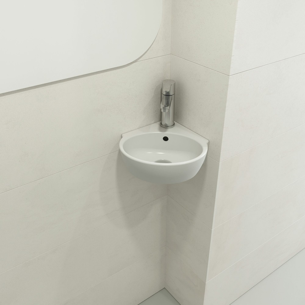 Milano Corner Sink Fireclay 12 in. 1-Hole with Overflow in Matte White