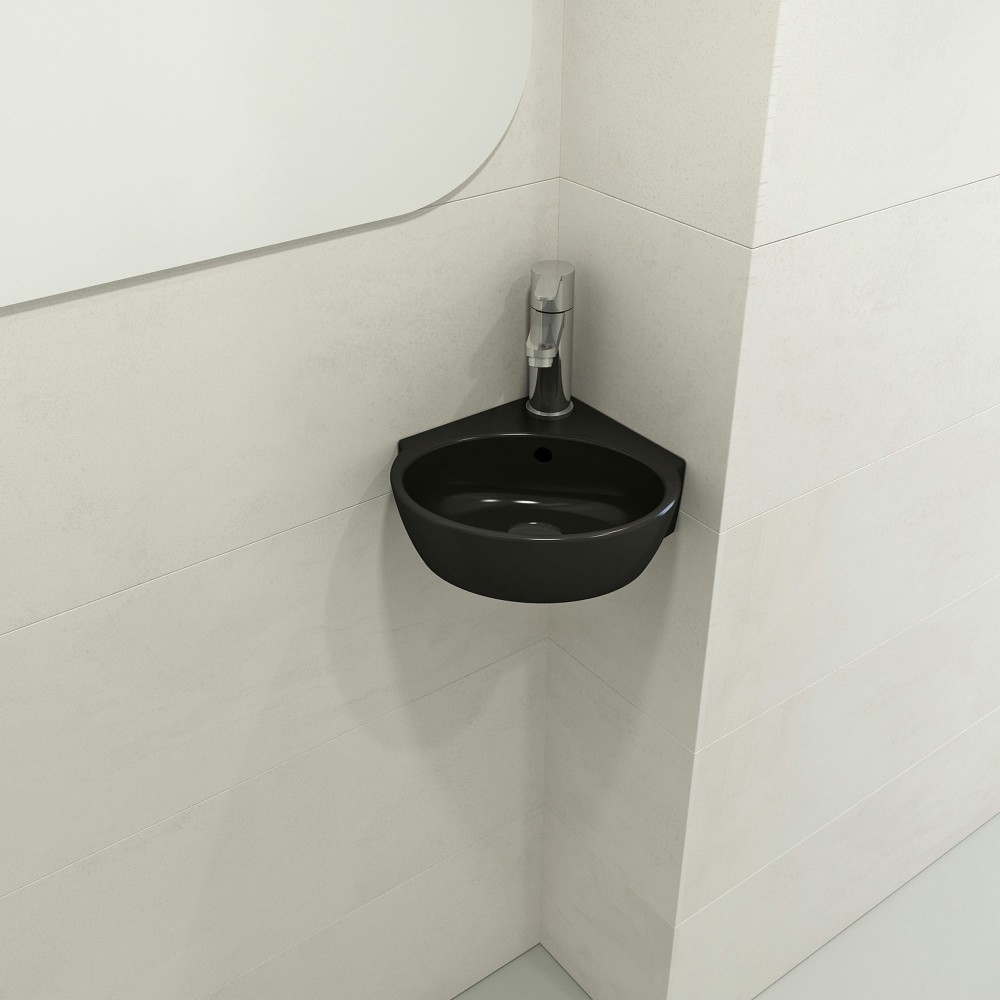 Milano Corner Sink Fireclay 12 in. 1-Hole with Overflow in Matte Black
