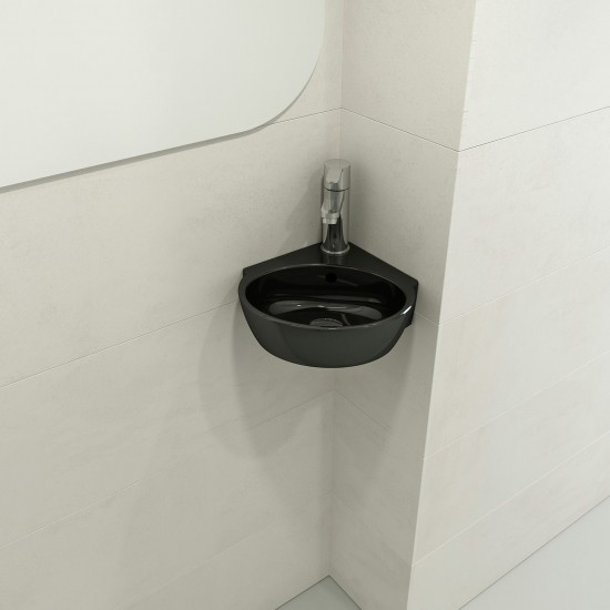 Milano Corner Sink Fireclay 12 in. 1-Hole with Overflow in Black