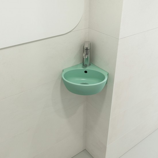 Milano Corner Sink Fireclay 12 in. 1-Hole with Overflow in Matte Mint Green