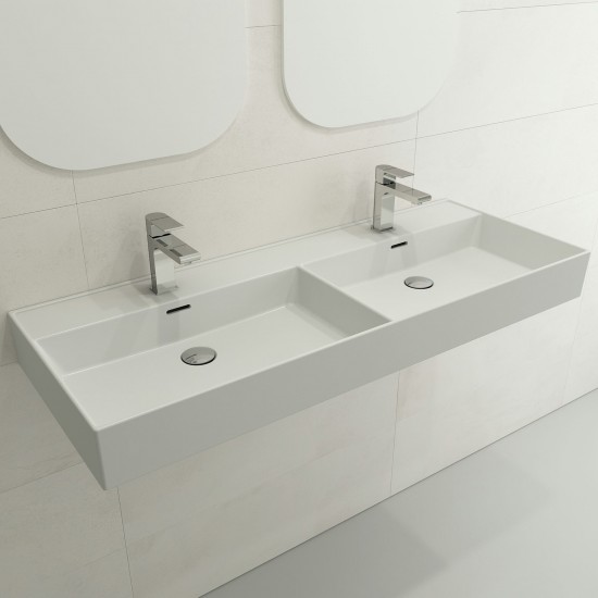 Milano Wall-Mounted Sink Fireclay 47.75 in. Double Bowl in Matte White