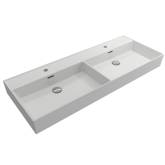 Milano Wall-Mounted Sink Fireclay 47.75 in. Double Bowl in Matte White