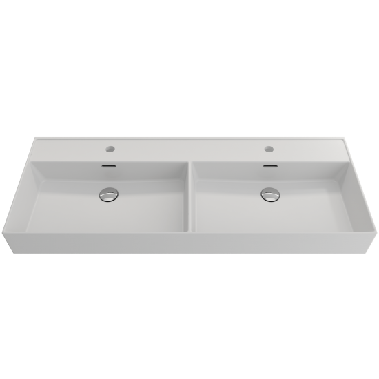 Milano Wall-Mounted Sink Fireclay 47.75 in. Double Bowl in Matte White