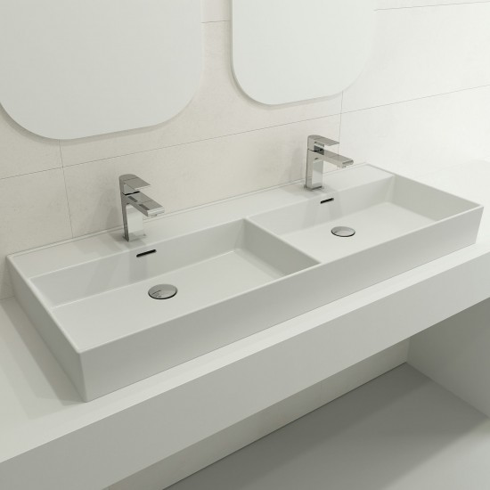 Milano Wall-Mounted Sink Fireclay 47.75 in. Double Bowl in Matte White