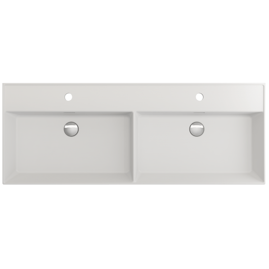 Milano Wall-Mounted Sink Fireclay 47.75 in. Double Bowl in Matte White