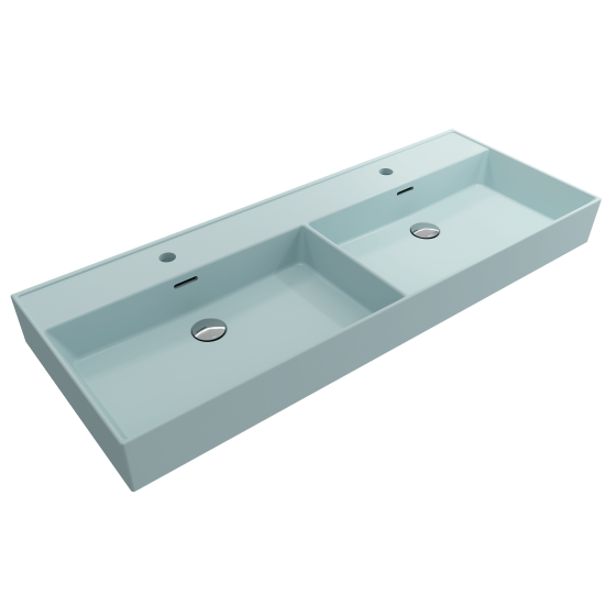 Milano Wall-Mounted Sink Fireclay 47.75 in. Double Bowl in Matte Ice Blue