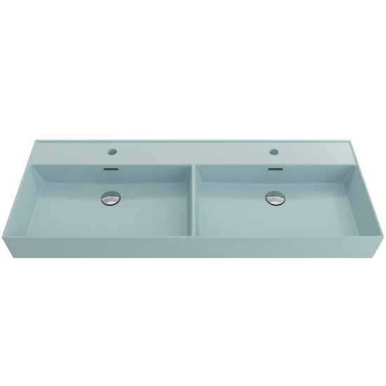 Milano Wall-Mounted Sink Fireclay 47.75 in. Double Bowl in Matte Ice Blue