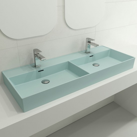 Milano Wall-Mounted Sink Fireclay 47.75 in. Double Bowl in Matte Ice Blue