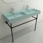 Milano Wall-Mounted Sink Fireclay 47.75 in. Double Bowl in Matte Ice Blue