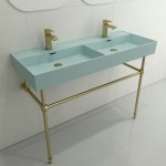 Milano Wall-Mounted Sink Fireclay 47.75 in. Double Bowl in Matte Ice Blue