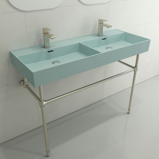 Milano Wall-Mounted Sink Fireclay 47.75 in. Double Bowl in Matte Ice Blue