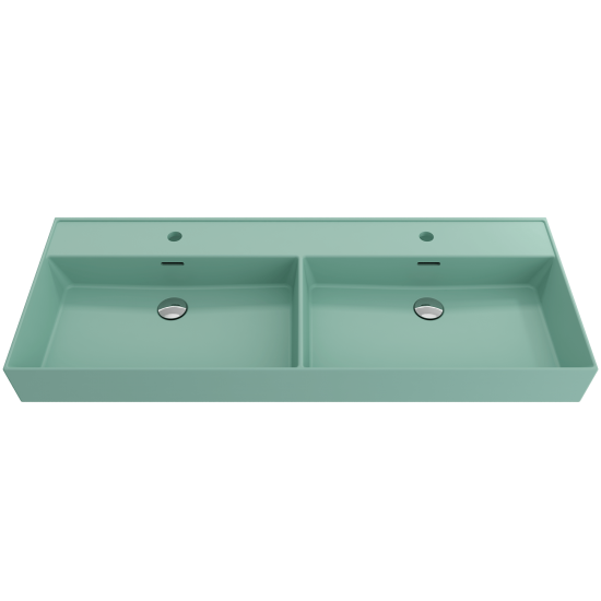 Milano Wall-Mounted Sink Fireclay 47.75 in. Double Bowl in Matte Mint Green