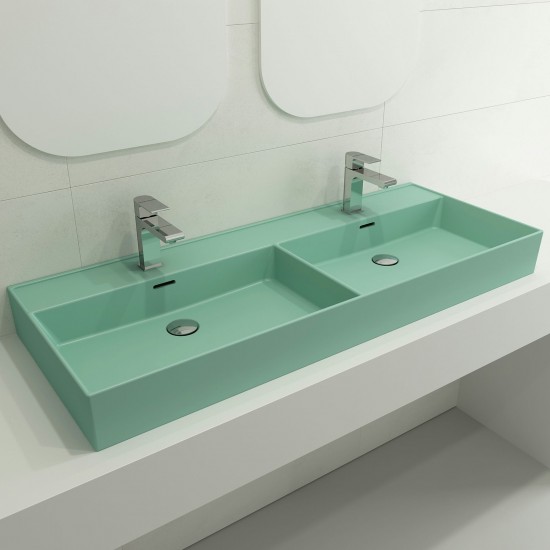 Milano Wall-Mounted Sink Fireclay 47.75 in. Double Bowl in Matte Mint Green