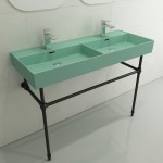 Milano Wall-Mounted Sink Fireclay 47.75 in. Double Bowl in Matte Mint Green