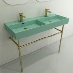 Milano Wall-Mounted Sink Fireclay 47.75 in. Double Bowl in Matte Mint Green