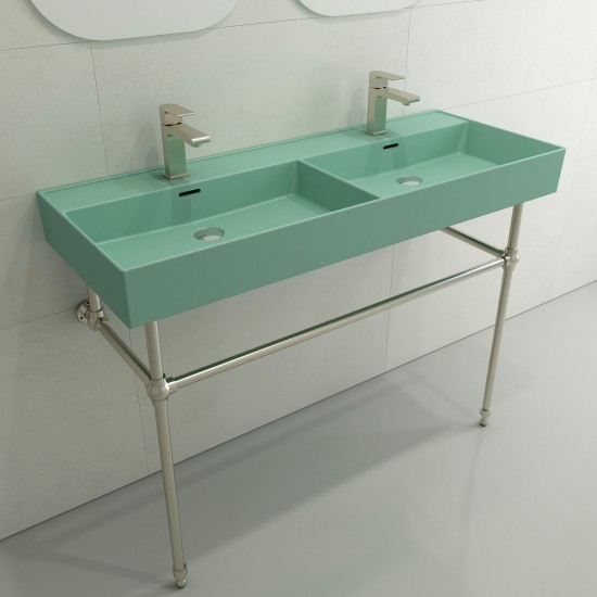 Milano Wall-Mounted Sink Fireclay 47.75 in. Double Bowl in Matte Mint Green