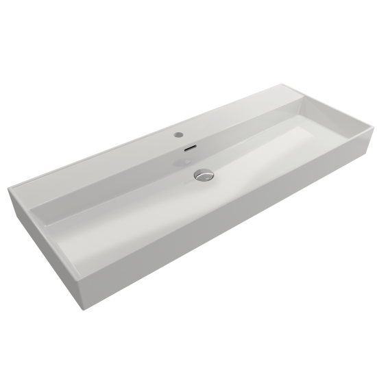 Milano Wall-Mounted Sink Fireclay 47.75 in. 1-Hole with Overflow in White