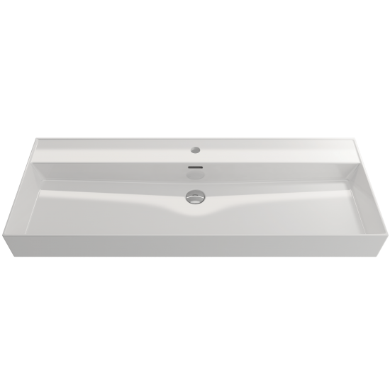 Milano Wall-Mounted Sink Fireclay 47.75 in. 1-Hole with Overflow in White